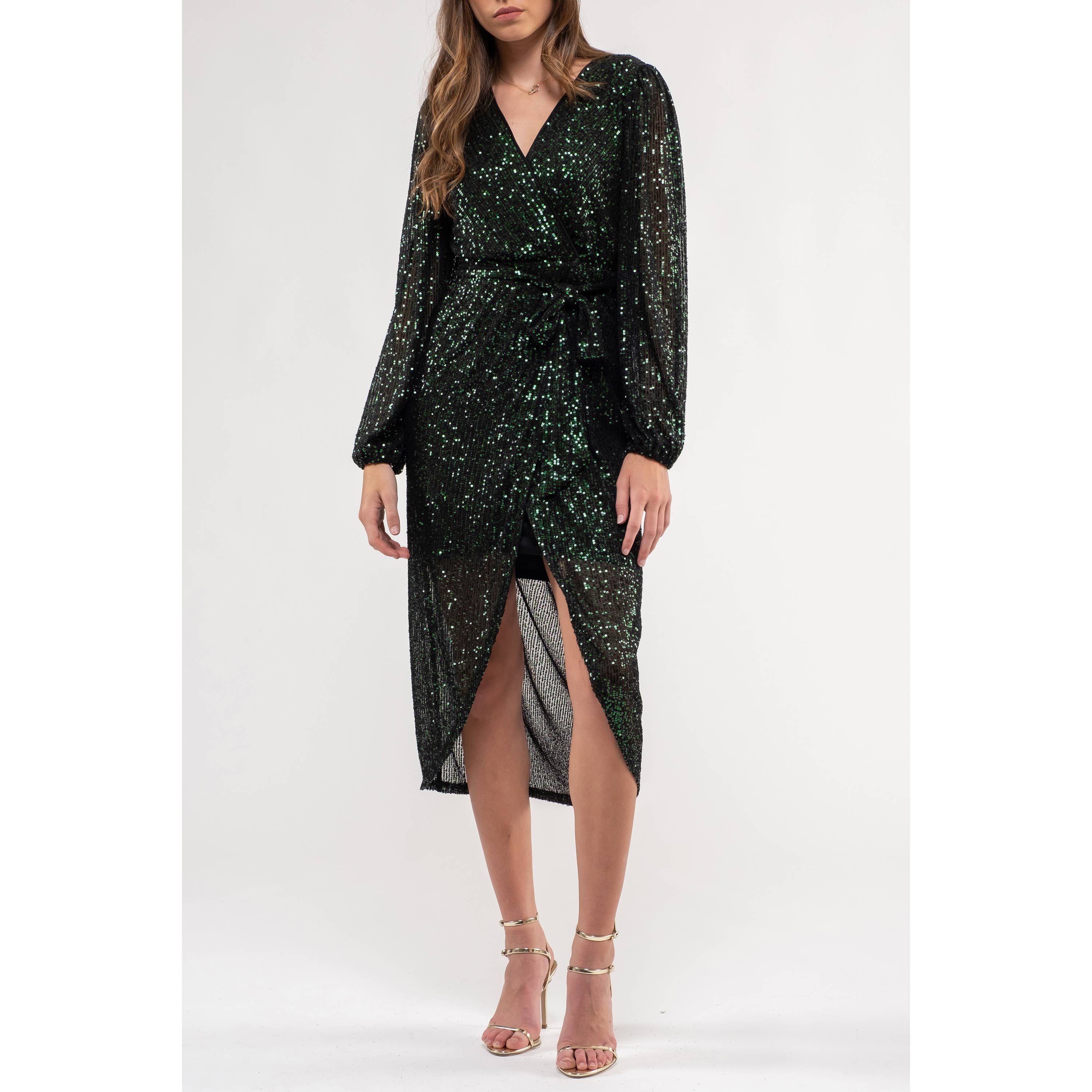 MINE - Vente Robe – femme - ROBE MIDI EN SURPLIS À SEQUINS11
