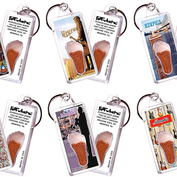 Llavero Souvenir Memphis FootWhere®. 72 piezas/6 estilos surtidos. para venta al por mayor de FootWhere- USA Group, Inc.