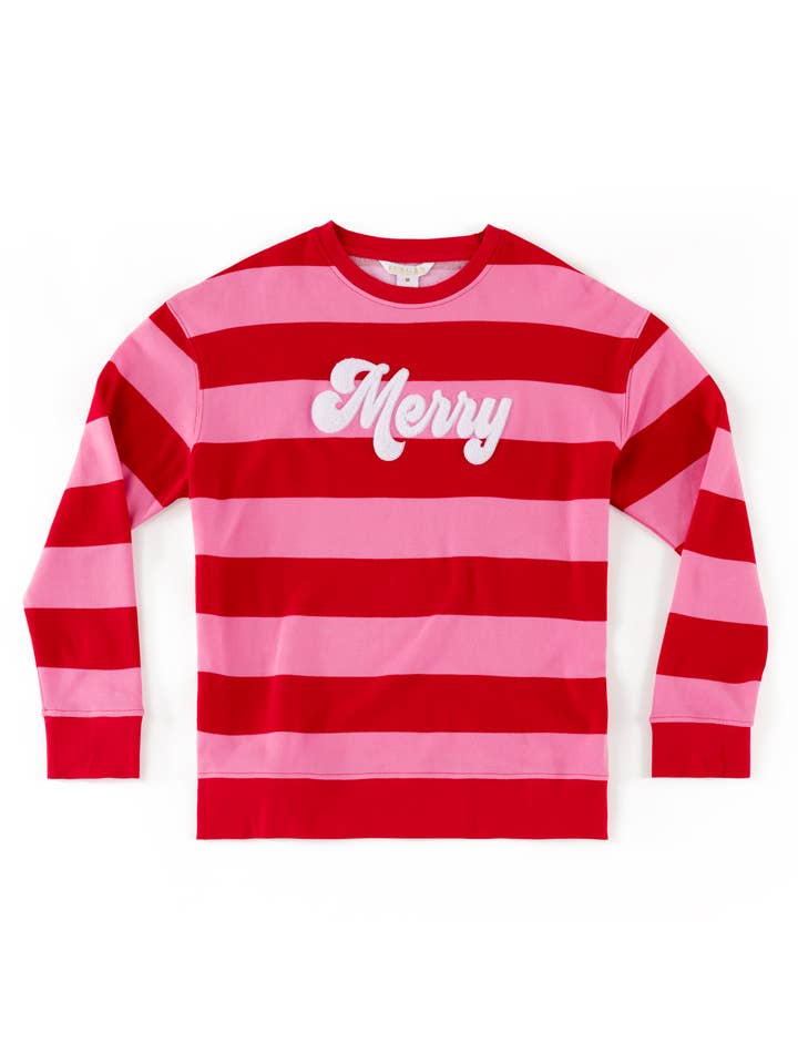 Shiraleah - Wholesale Sweatshirt - Women's - "MERRY" STRIPE SWEATSHIRT