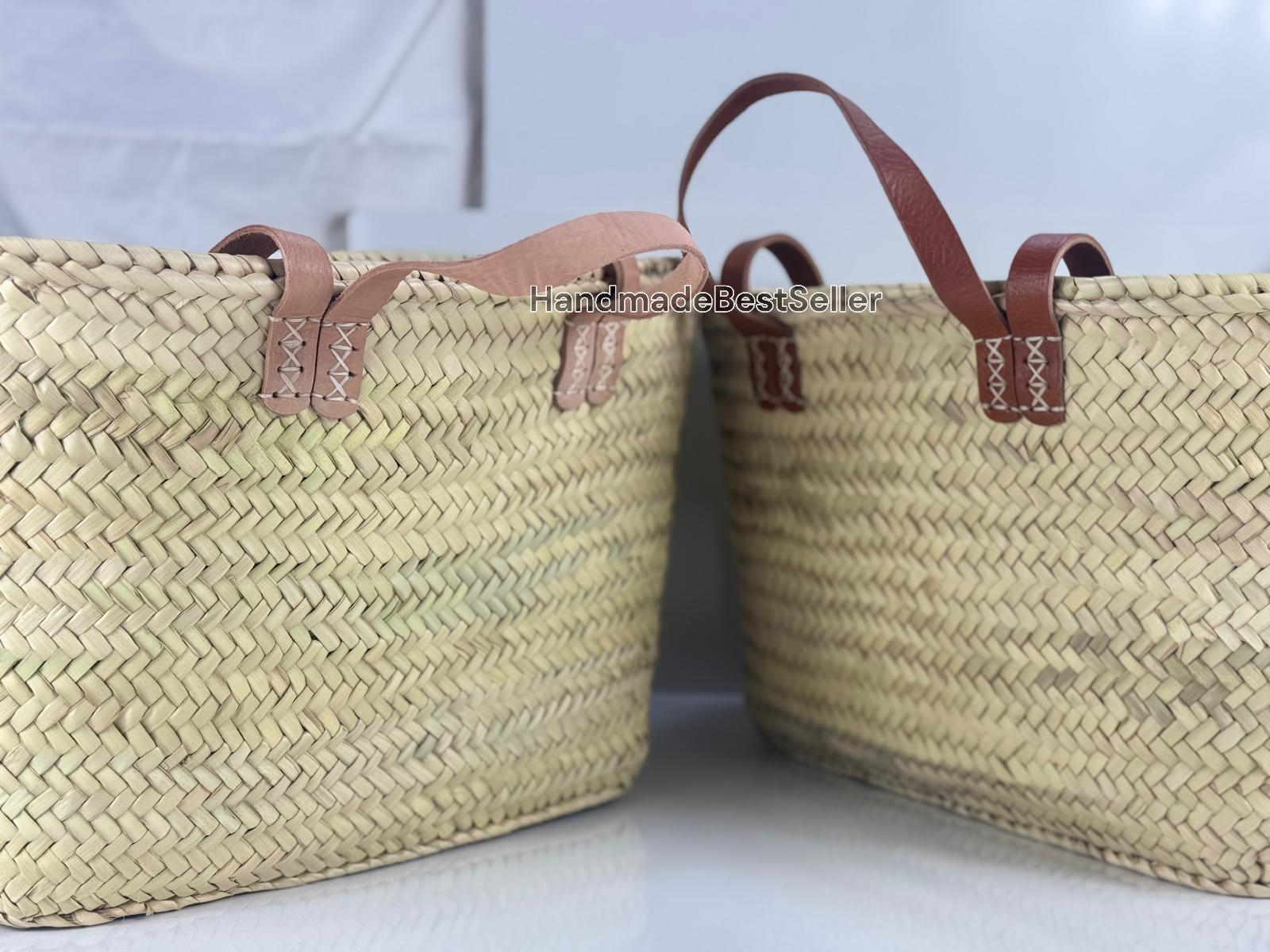HandmadeBestSeller - Wholesale Basket - Handmade Square Straw Basket with Leather Handles11