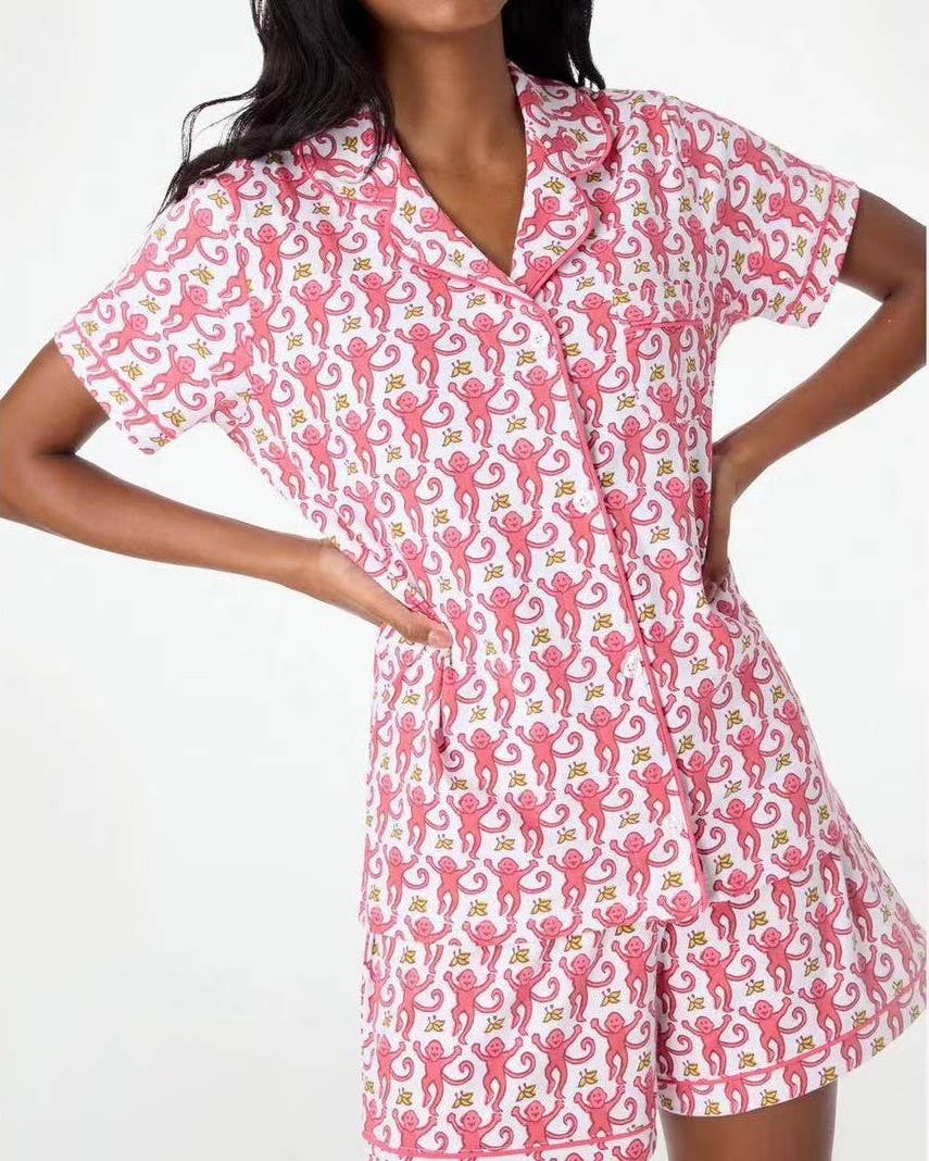 Rosa Clothing - Wholesale Lounge Set - Women's - Comfy Tiger Print Short Sleeve Pajama Set1