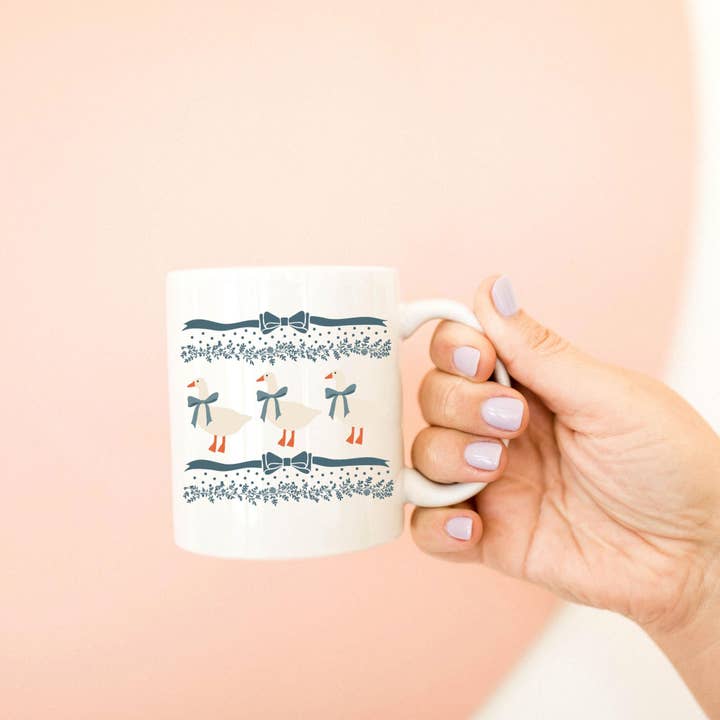 1980s Blue Ribbon Goose With Hearts Ugly Mug - Vintage Original Mug Bows - Bows Doodle Hearts - GrandmaCore - Nostalgic - farmhouse vibe for wholesale by With Love Louise