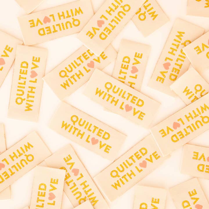 Sarah Hearts - Wholesale Craft supplies - Quilted with Love Gold Woven Sewing Labels Tags2