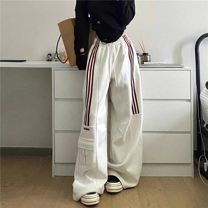 Relaxed Striped Wide Leg Sports Pants for wholesale by Sheer Trend