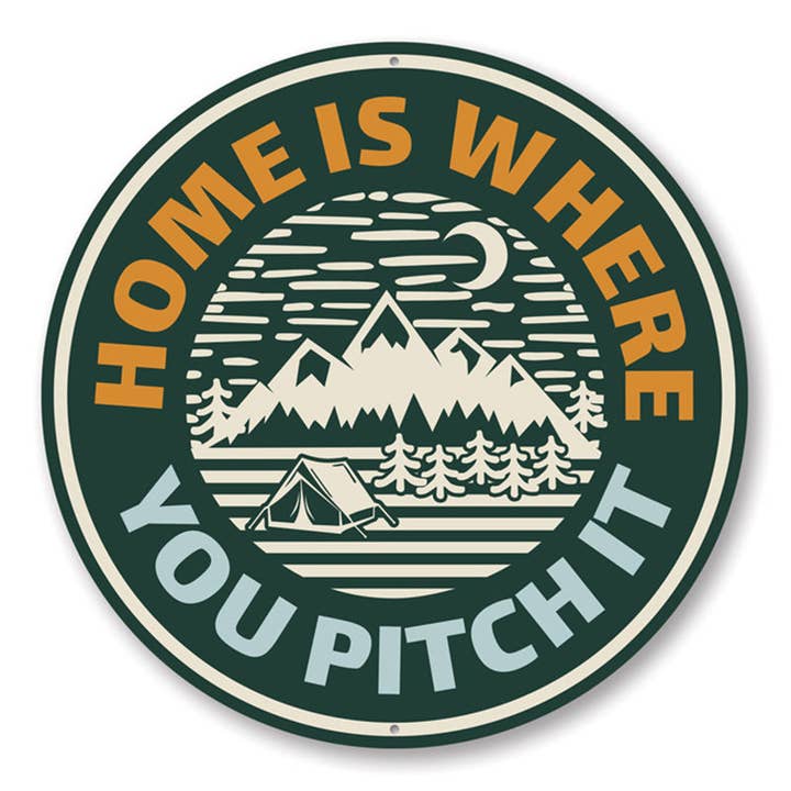 Signo circular de Home Is Where Pitch Io para venta al por mayor de Lizton Sign Shop, Inc