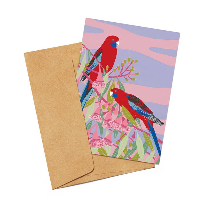 Crimson Rosellas Greeting Card for wholesale by Outer Island