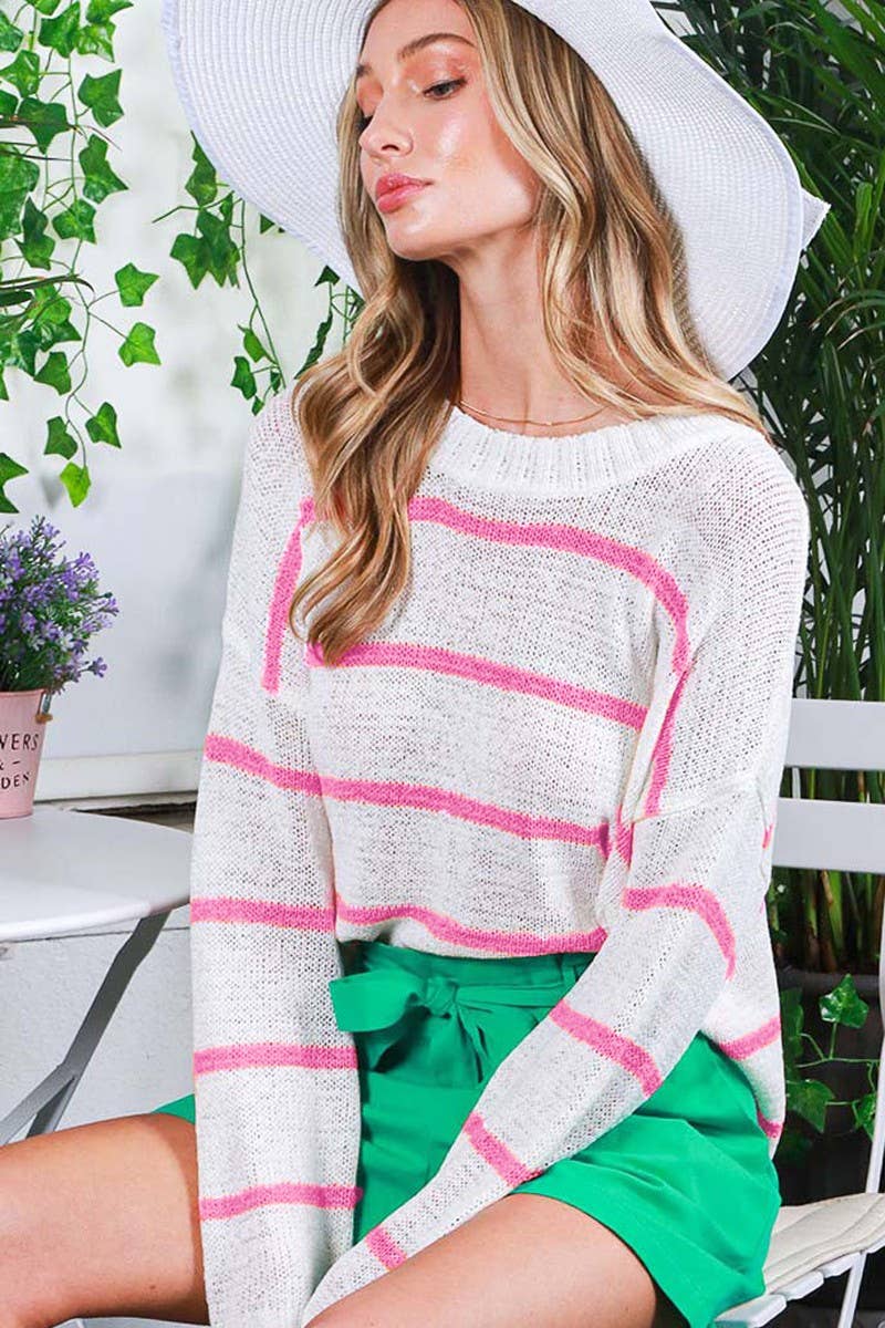 Vine & Love – wholesale Knitted jumper – Women′s – Crew Neck Striped Lightweight Knitted Sweater VT8168410