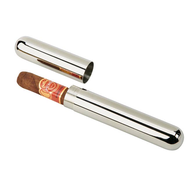 Creative Gifts International Inc. - Wholesale Humidor/Cigar Accessory - Stainless Steel Cigar Tube with Black Pouch-Groomsmen's Gift