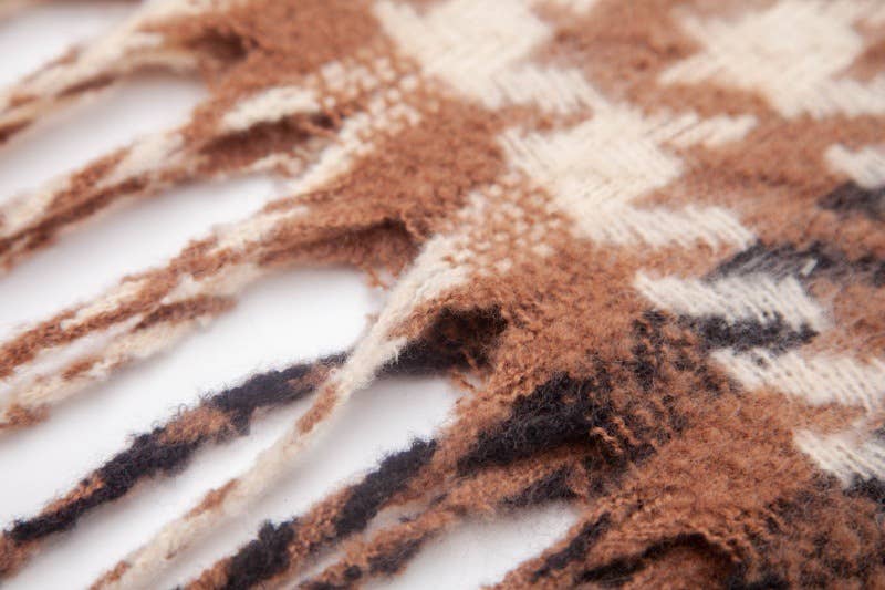 Adorro - Wholesale Scarf - Women's - Soft Two Tone Houndstooth Chunky Fleece Oblong Tassel Scarf12