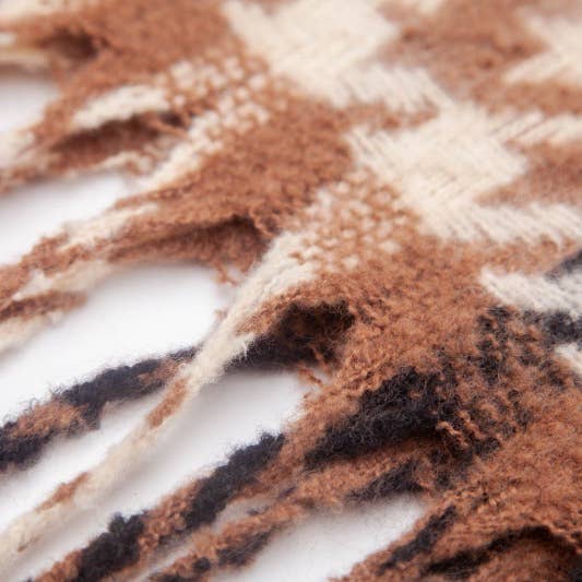 Adorro - Wholesale Scarf - Women's - Soft Two Tone Houndstooth Chunky Fleece Oblong Tassel Scarf12