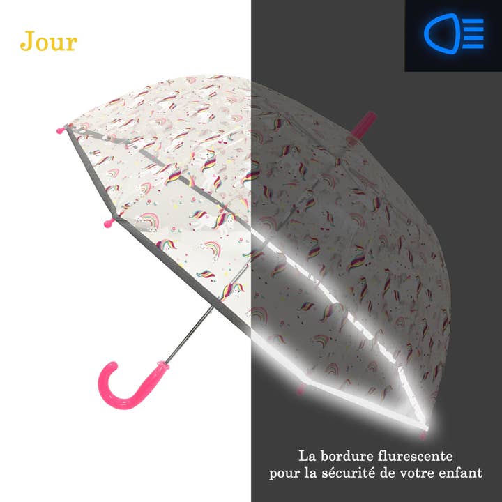 Parapluie Enfant Transparent Licorne Rose - Réfléchissant pour la vente par SMATI