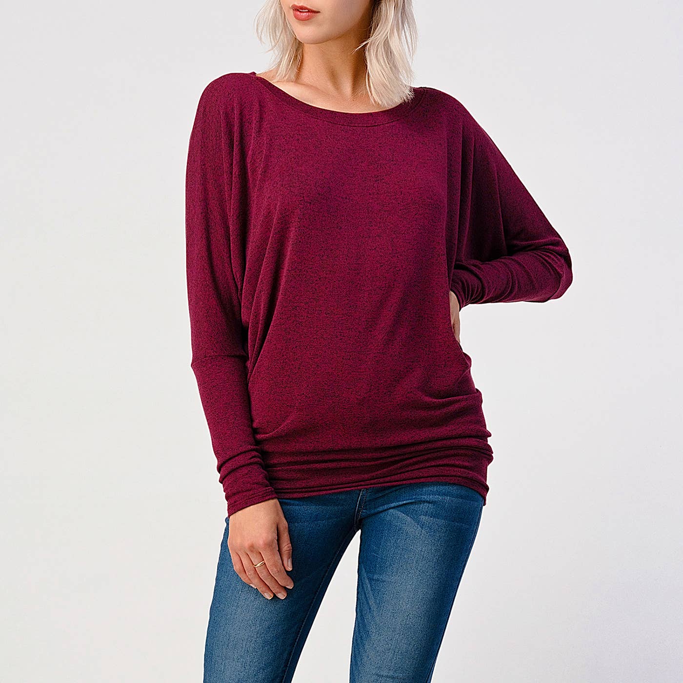 Heimious - Vente Haut en maille – femme - Haut en tricot Hacci à manches longues et col rond à manches Dolman, 270147