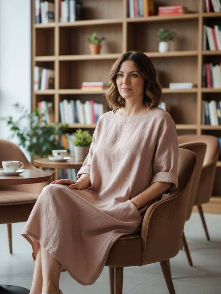 LINEN DRESS WITH POCKETS 527 for wholesale by LINEN & COTTON HOUSE