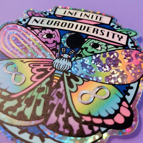 Infinite Neurodiversity sticker for neurodivergent people, autism sticker, ADHD sticker, Neurodiverse, neurodivergent gifts, autism gifts for wholesale by Abi Stevens Illustration