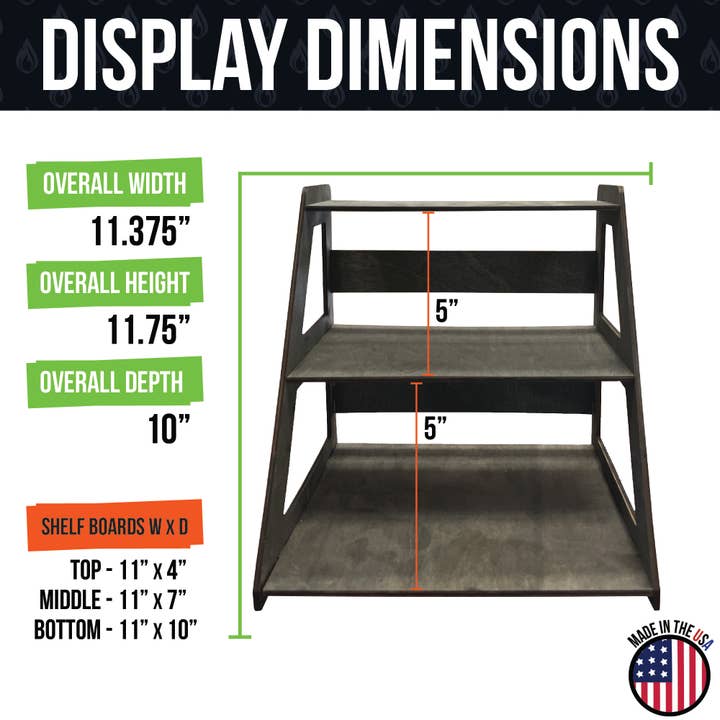Torched Displays - Wholesale Retailer Display Stand/Case - 3-Tier Retail Table Display Stand with Shelves