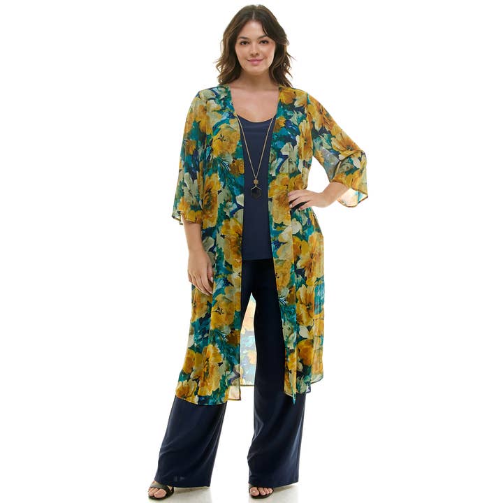 PLUS SIZE 3PC CARDIGAN TANK, PANT NECKLACE SET for wholesale by Winslow Collection