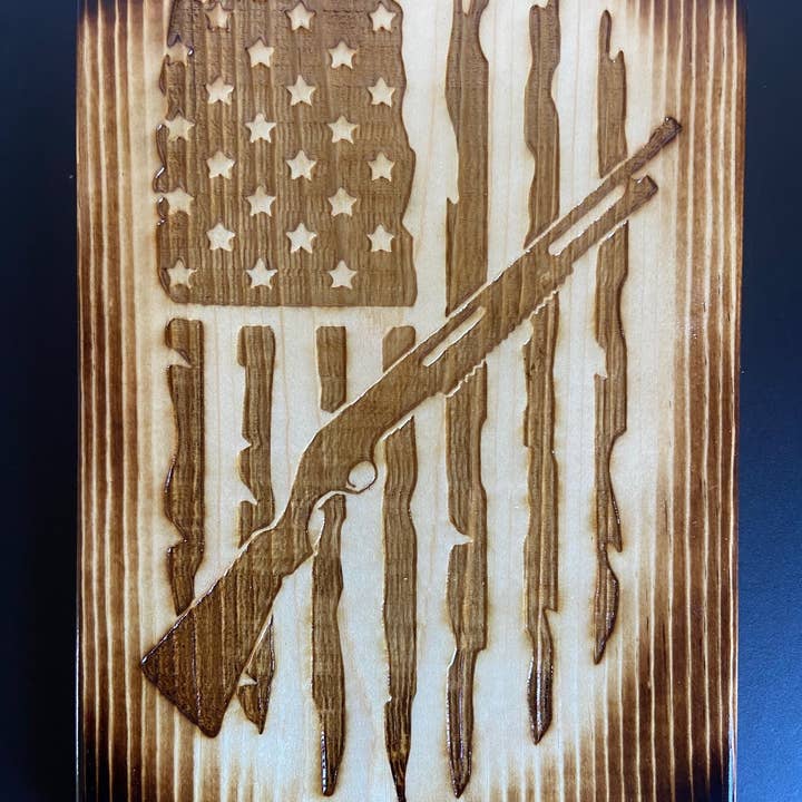 American Flag with Shotgun Sign for wholesale by Full Woodworking, LLC