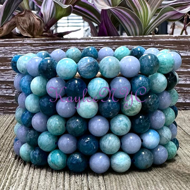 Pulsera elástica de cristal de 8 mm para el chakra de la garganta de 7,5” para venta al por mayor de KayleeNYC