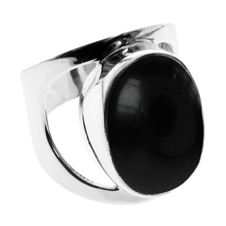 Samira large oval black onyx ring for wholesale by Kali Ma Designs - Sterling Silver Jewellery