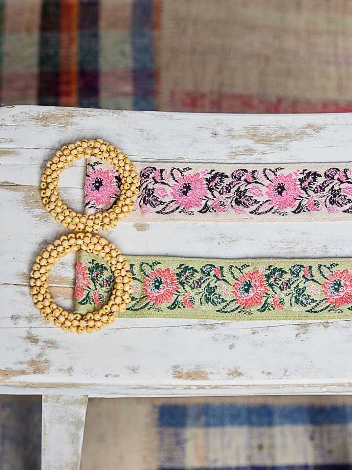 Beaded Round Buckle Floral Belt for wholesale by Pol Clothing