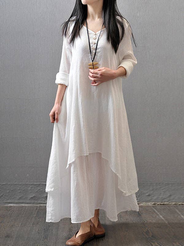 Sheer Trend - Wholesale Dress - Women's - Cotton Blend Split-Joint Solid Color Dress10