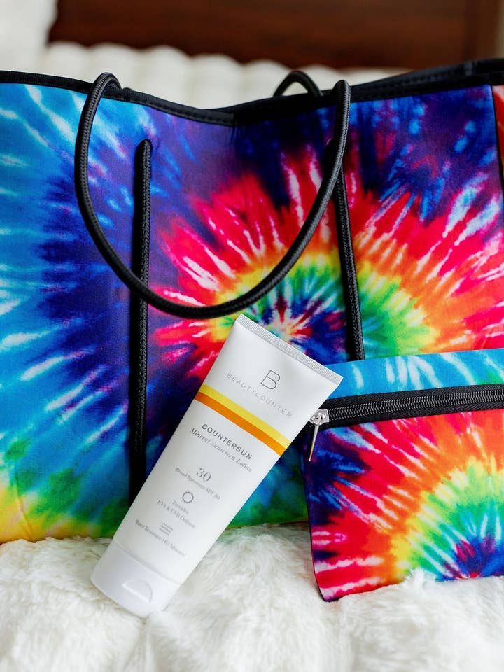 Beach Bag - Bold Tie Dye w/ Purple Inside RTS for wholesale by The Classy Cloth WS