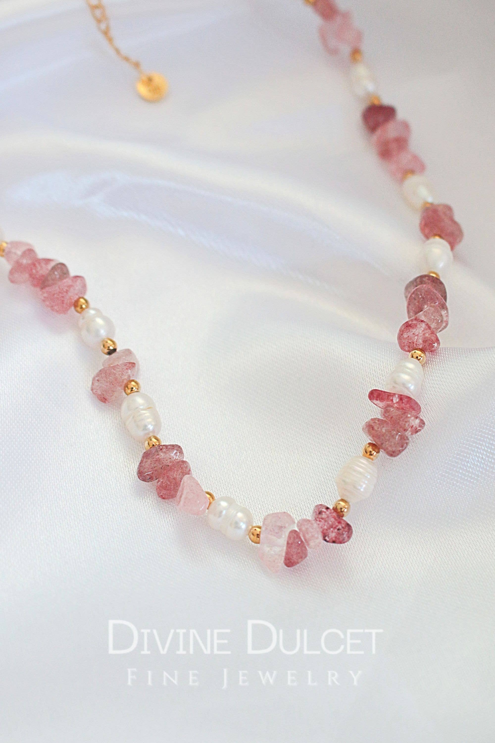 Divine Dulcet – wholesale Choker/collar – Natural Strawberry Quartz Crystal & Freshwater Pearls Choker1