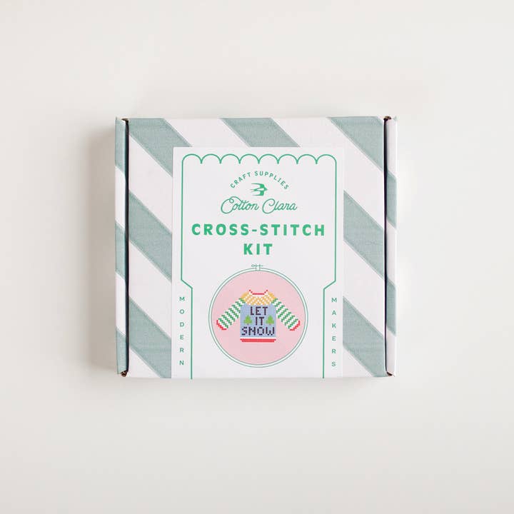 Cotton Clara Craft Kits & Supplies - Wholesale Embroidery/Cross Stitch Supplies - Let It Snow Sweater Beginner Counted Cross Stitch Kit3