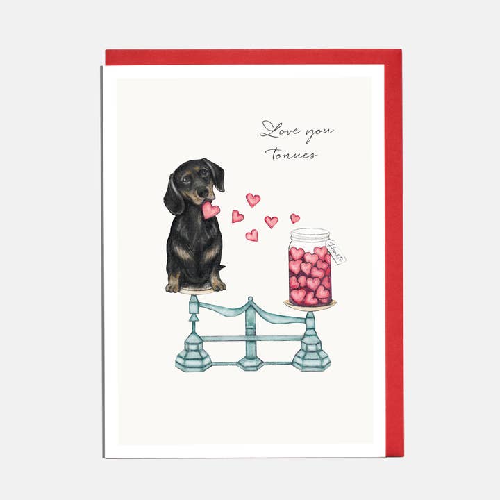 Dachshund Dog Valentine's Day Card - 'Love You Tonnes' for wholesale by Lottie Murphy