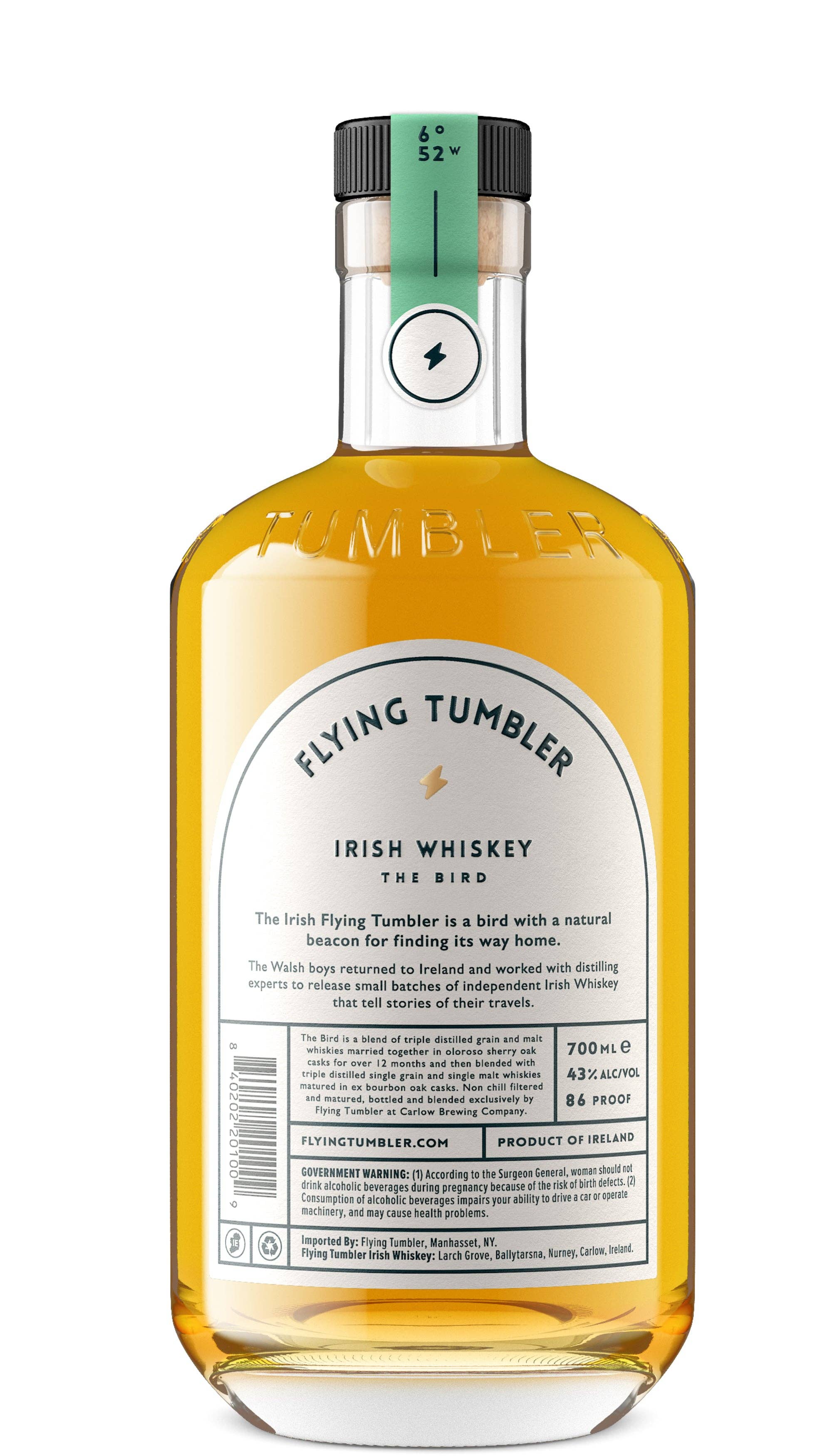 Flying Tumbler Irish Whiskey - Wholesale Whiskey - The Bird Blended Irish Whiskey, 43% ABV, 70cl2