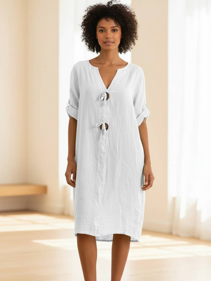 Robe ample liens frontaux et manches retroussables 14949 pour la vente par Shyloh