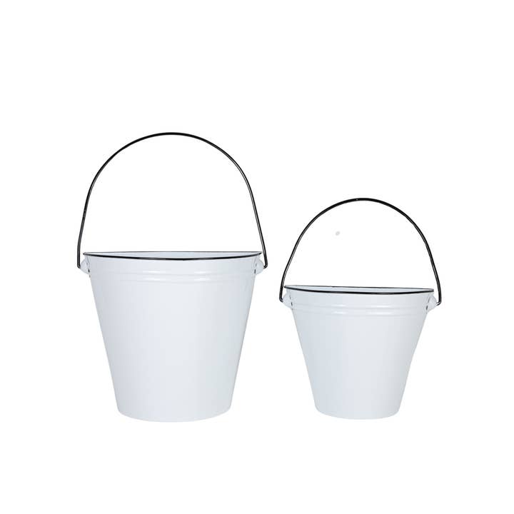 Foreside Home & Garden - Wholesale Hanging Planter - SALE - Beckett Set 2 Pail Wall Planters White Farmhouse
