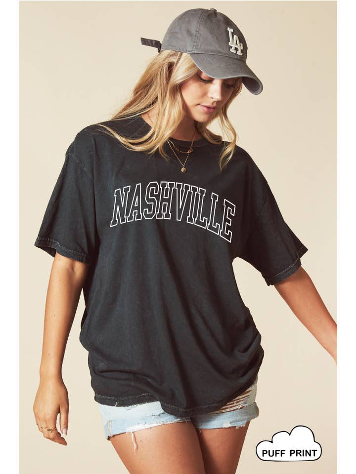 OAT COLLECTIVE - Wholesale Screen Printed T-Shirt - Women's - NASHVILLE Puff Oversized Mineral Washed Graphic Top