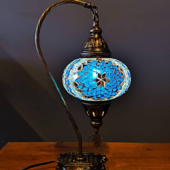 Import Corner - Wholesale Accent/Desk Lamp - 95711-20: BOXED TURKISH MOSAIC GOOSENECK W/ 7" PRESSED SHADE