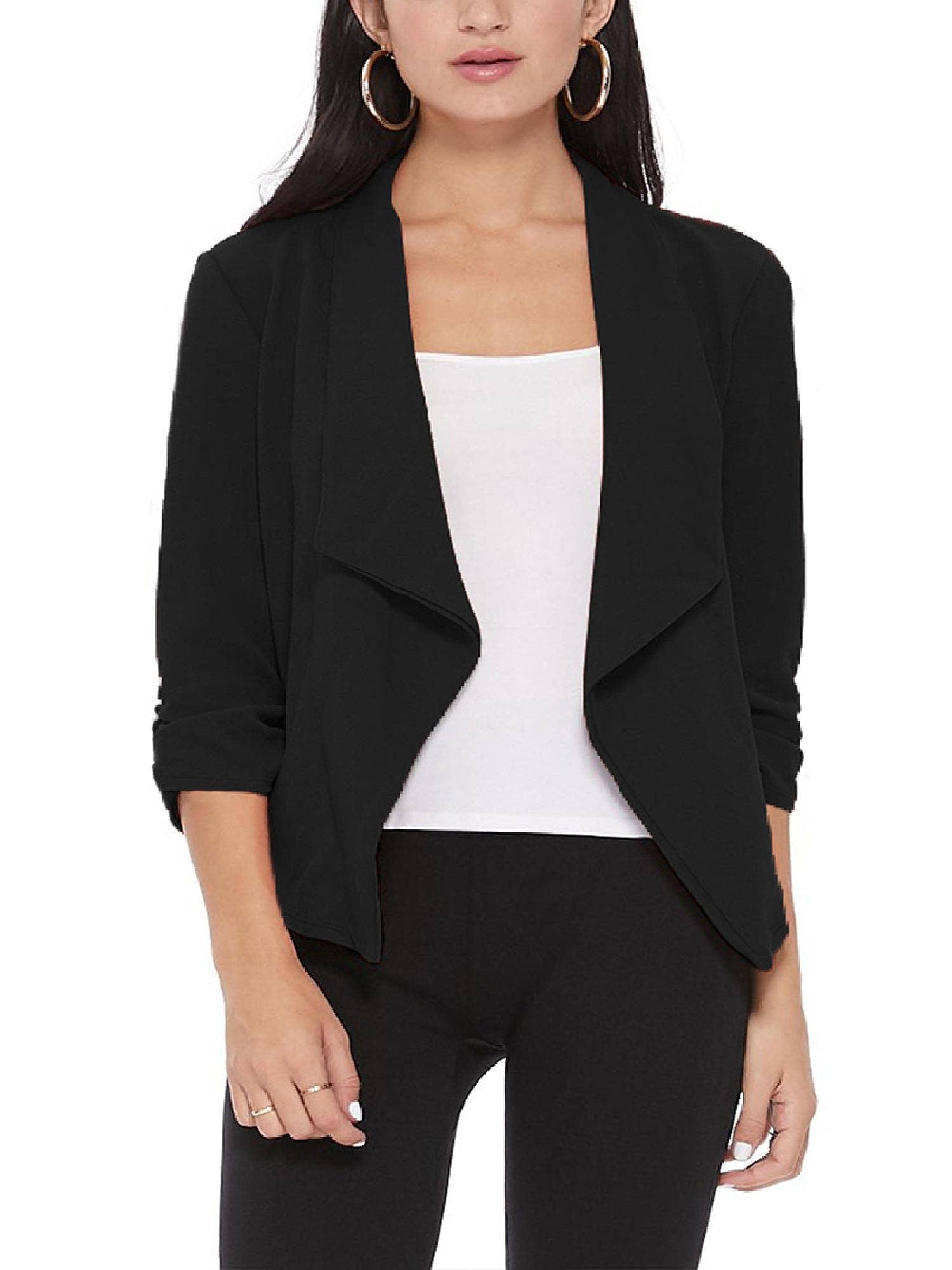 MOA COLLECTION - Wholesale Blazer - Women's - Casual Open Front Draped Solid Blazer Jacket8