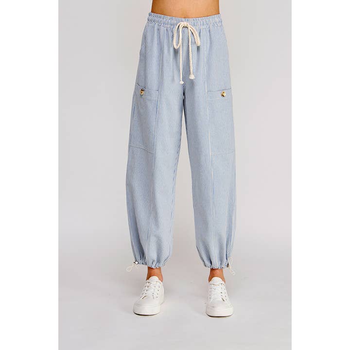 Striped Twill Elastic Chord Tie-Waist with Adjustable Jogger for wholesale by Allie Rose