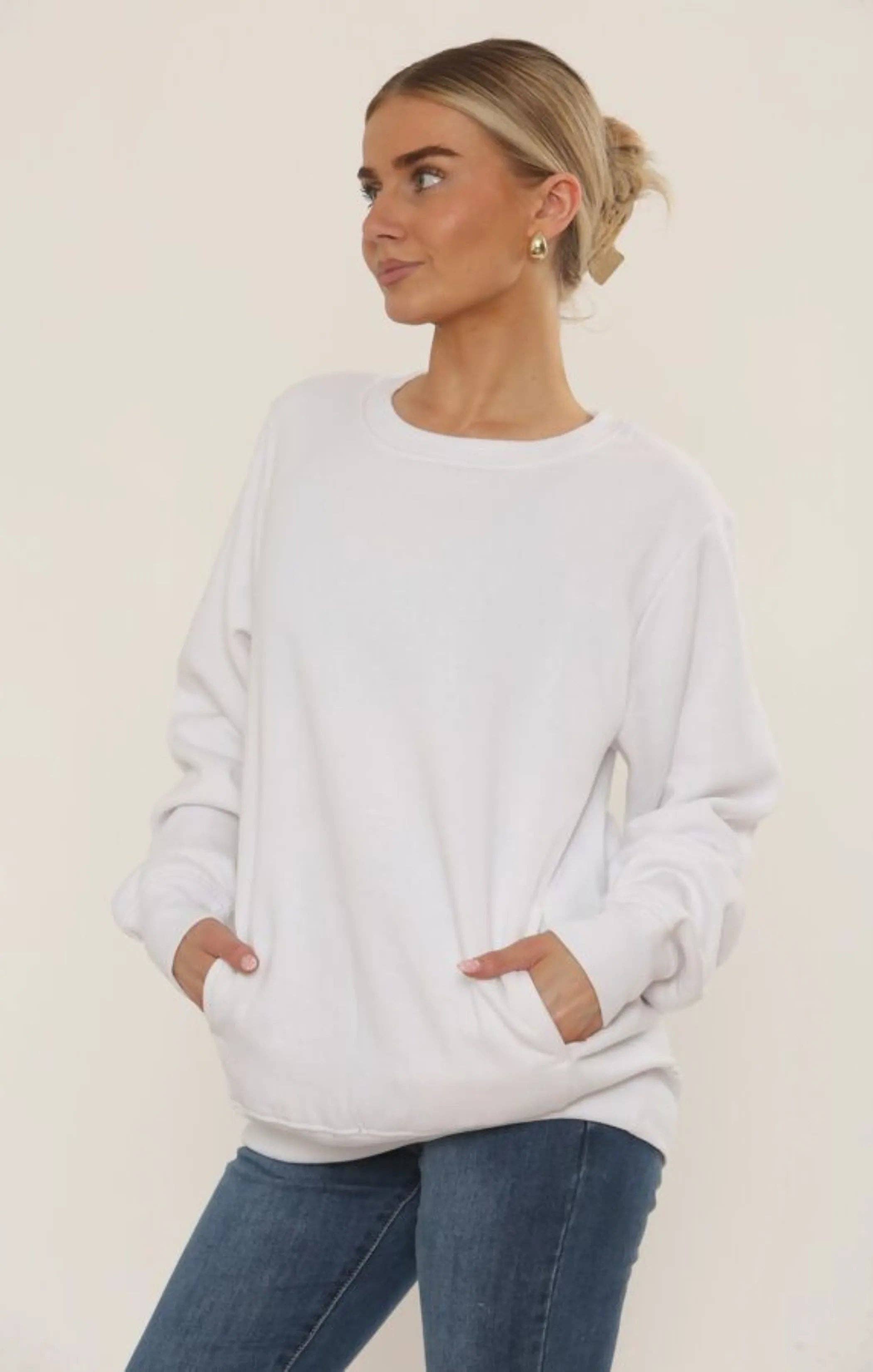 Femme Luxe – wholesale Sweatshirt – Women's – White Oversized Crew Neck Rib Cuff & Hem Long Sleeve Sweatshirt - Melanie6