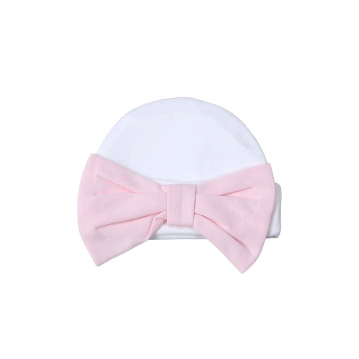 BOW-006 WHITE/PINK BOW BEANIE for wholesale by Hug Me First