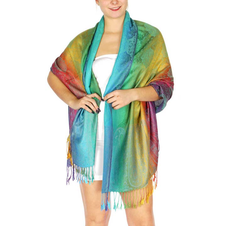 SERENITA - Wholesale Scarf – Women's - Pashmina Scarf Paisley Rainbow Reversible Shawl Wraps 6 Pack3