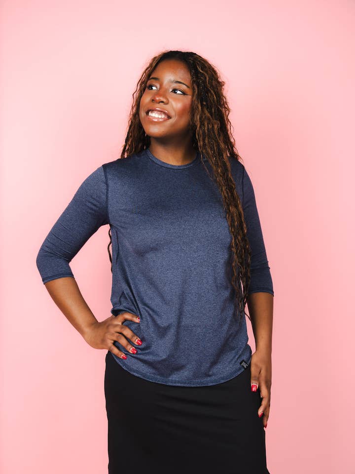 Maglia a Manica a Tre Quarti - Denim per la vendita all'ingrosso da parte di Transcendent Active