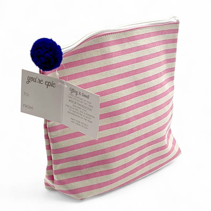 Crover - Wholesale Makeup/Cosmetic Bag - Boujee Striped Canvas Makeup Pouch, Pink Cosmetic Bag3