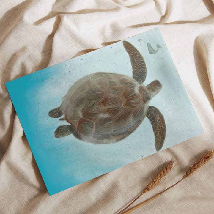 Loggerhead turtle on the reef card for wholesale by Lisa Trinca Art