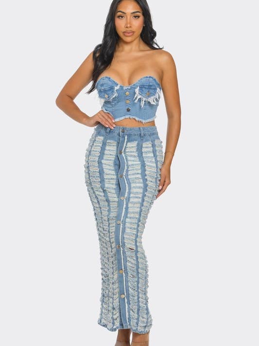 BDN44610 2Pcs Denim Top & Skirt Set for wholesale by BANJUL