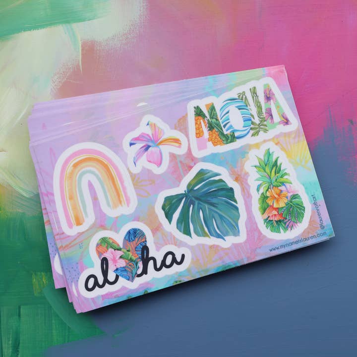 4x6 Tropical Sticker Sheet for wholesale by Lauren Roth Art