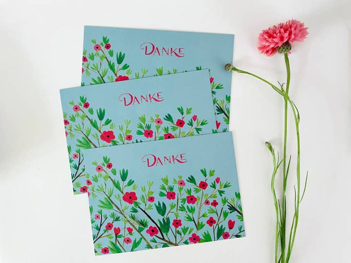 Postkarten-Set „Danke“, Aquarell | Blumen für den Großhandel von Elena Klein
