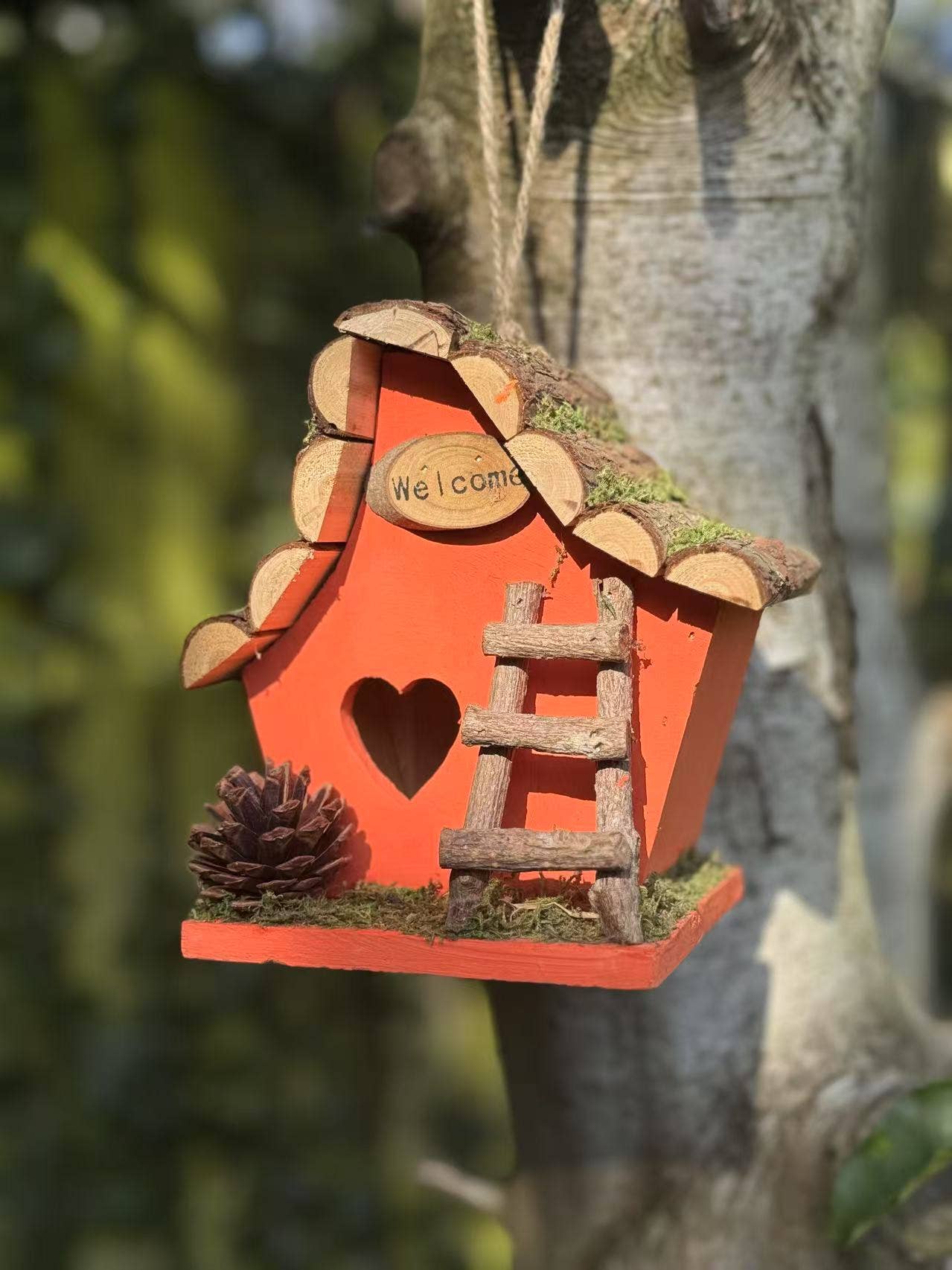 Marissa's Gifts - Wholesale Bird House - Handmade wooden coloured birdhouse hut with adorable heart shaped bird hole and ladder. The measurements are 17 x 11.5 x 17cm8