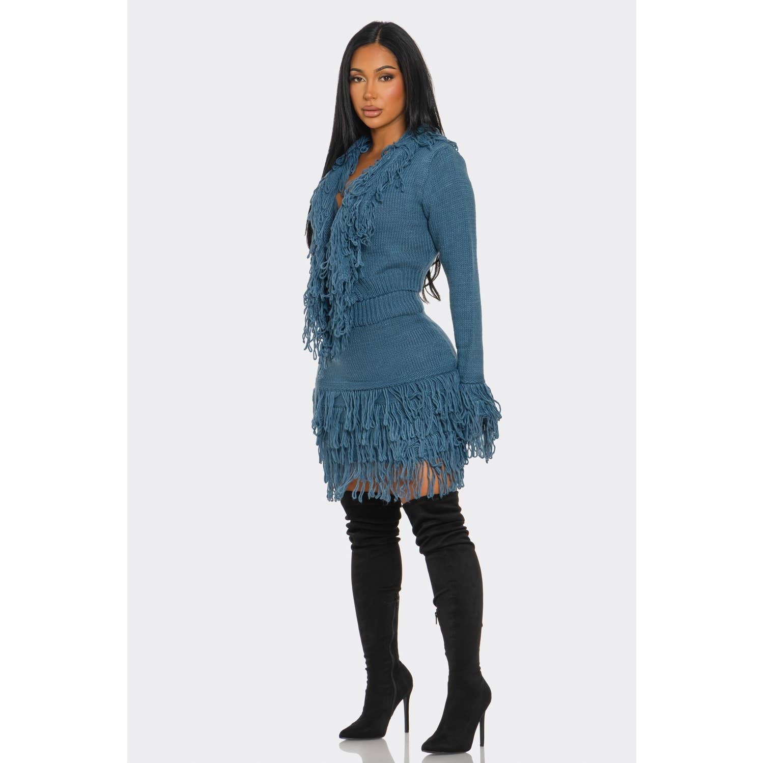 DORCAS - Wholesale Top & Skirt Set - Women's - Fringe Sweater Skirt Set3