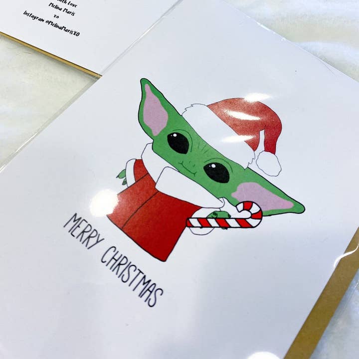 Melina Maris – wholesale Julkort – Baby Yoda ”God Jul” | Hälsningskort