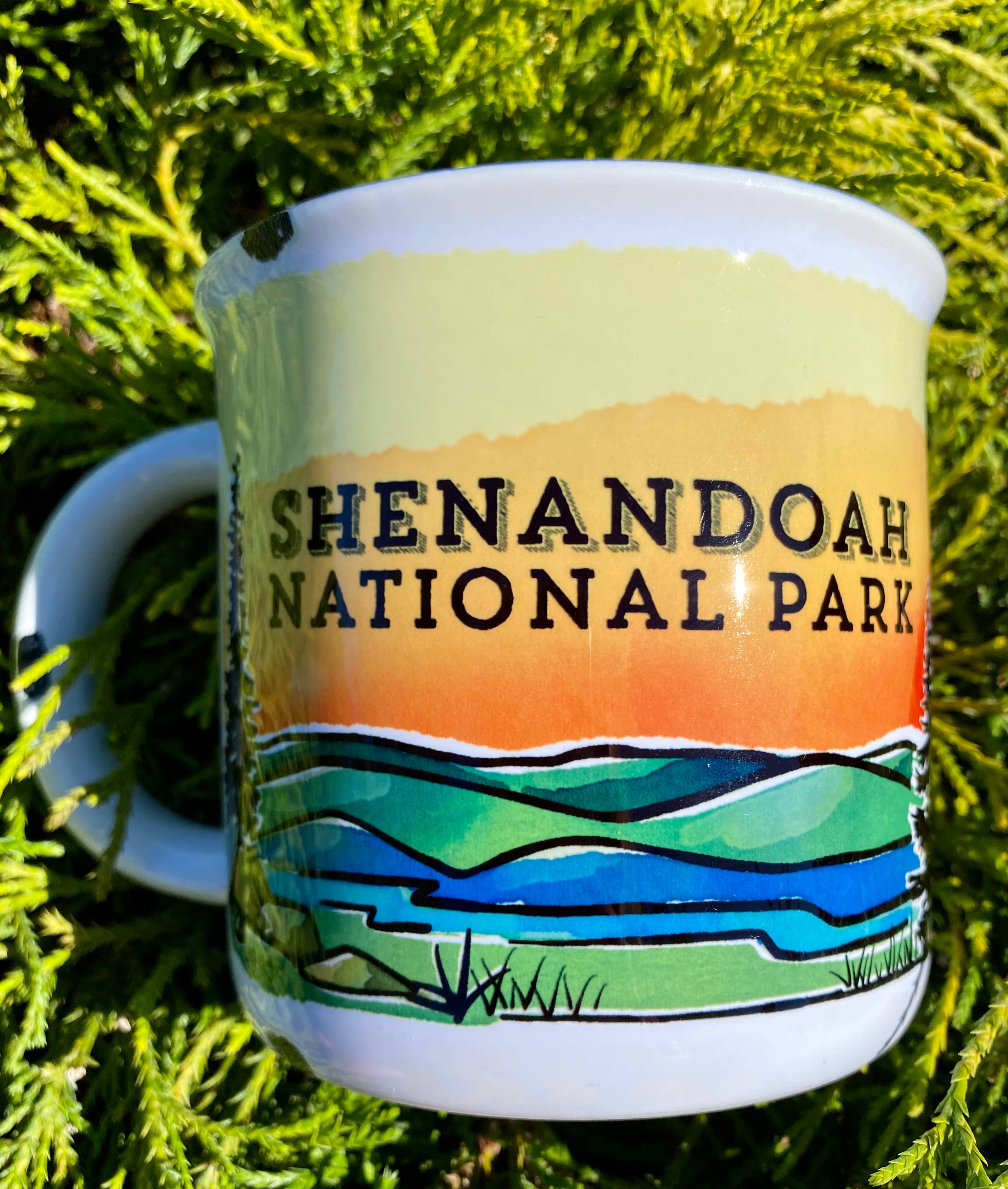 Sweetgum Studio - Wholesale Coffee Mug - Stoneware Distressed Mug with Blue Trim 14 oz.8