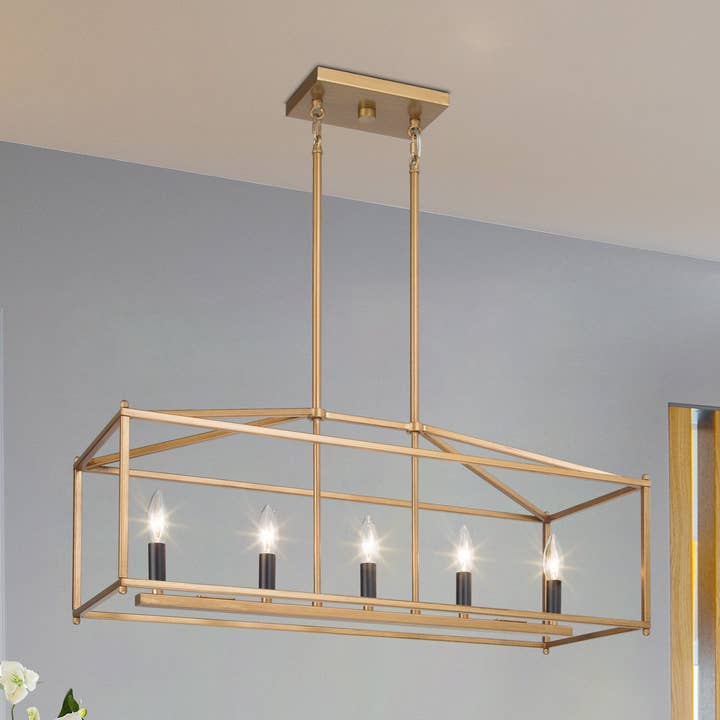 Xyraen 5-Light Black and Gold Island Light for wholesale by Belles Lighting